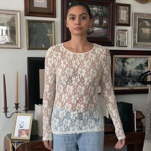 White Fitted Long Sleeve Lace Blouse